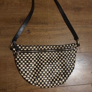 Clare V Grand FANNY elegant Checkered Black and Tan Crossbody Bag